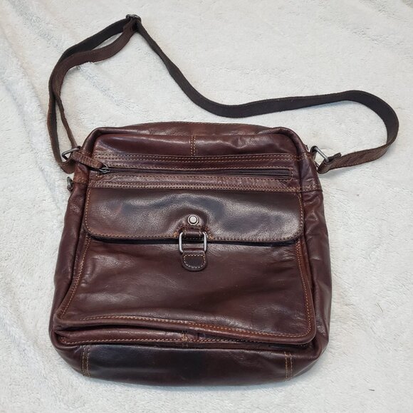 Jack Georges Voyager Brown Buffalo Leather Large Office Messenger Crossbody Bag